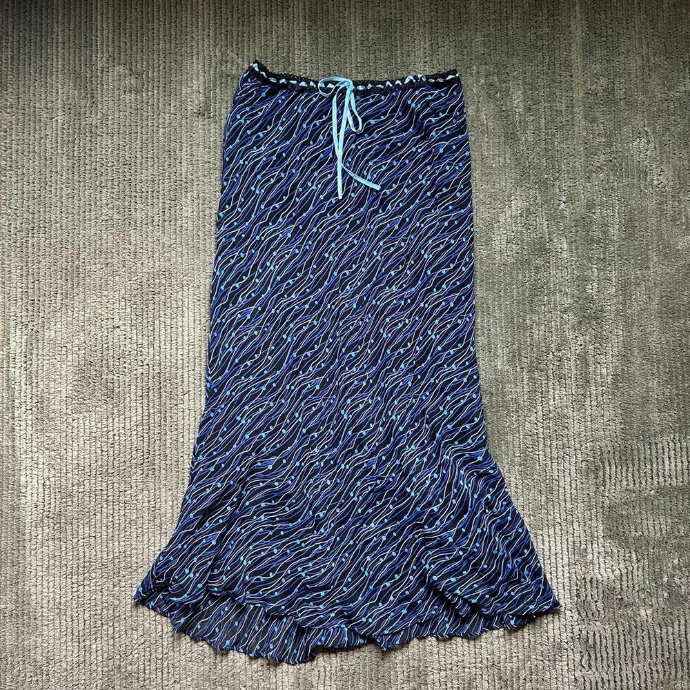 Y2K Blue & Black Mesh Maxi Skirt – Size 6 | Wavy Pattern Fairycore Whimsigoth